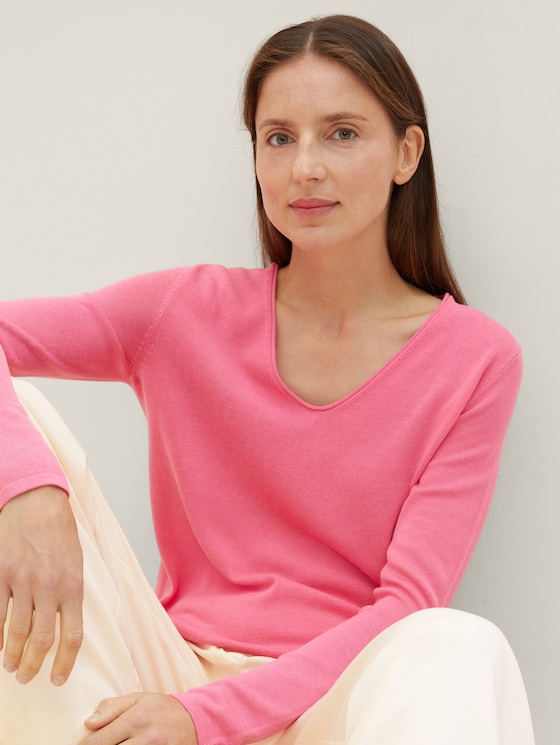 Pullover mit V-Ausschnitt von Women, carmine pink