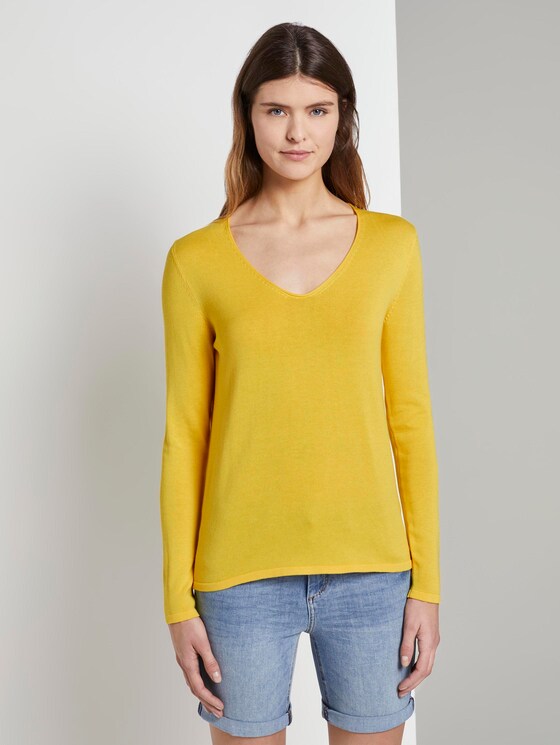 Pullover mit V-Ausschnitt - Frauen - jasmine yellow Pullover mit V-Ausschnitt - Frauen - jasmine yellow - 1 - TOM TAILOR