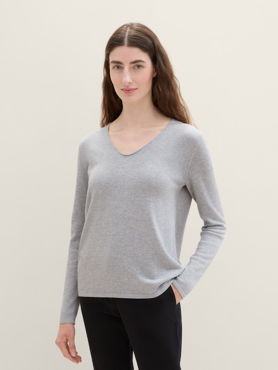 Pull à col en V par Women, medium silver grey melange