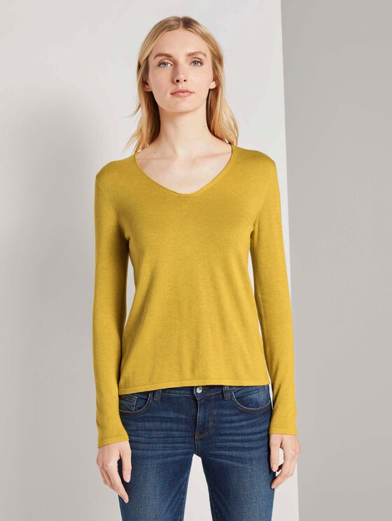 Jumper with V-neckline - Women - california sand melange Jumper with V-neckline - Women - california sand melange - 1 - TOM TAILOR