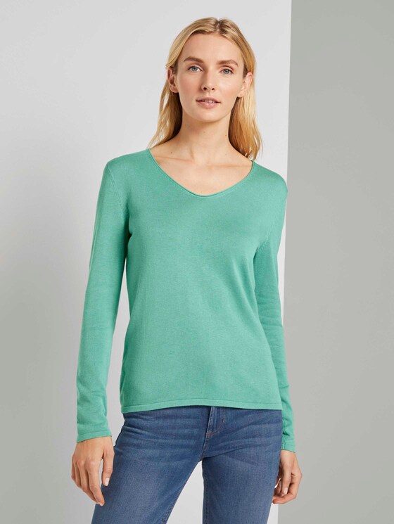Pullover mit V-Ausschnitt - Frauen - soft leaf green Pullover mit V-Ausschnitt - Frauen - soft leaf green - 1 - TOM TAILOR