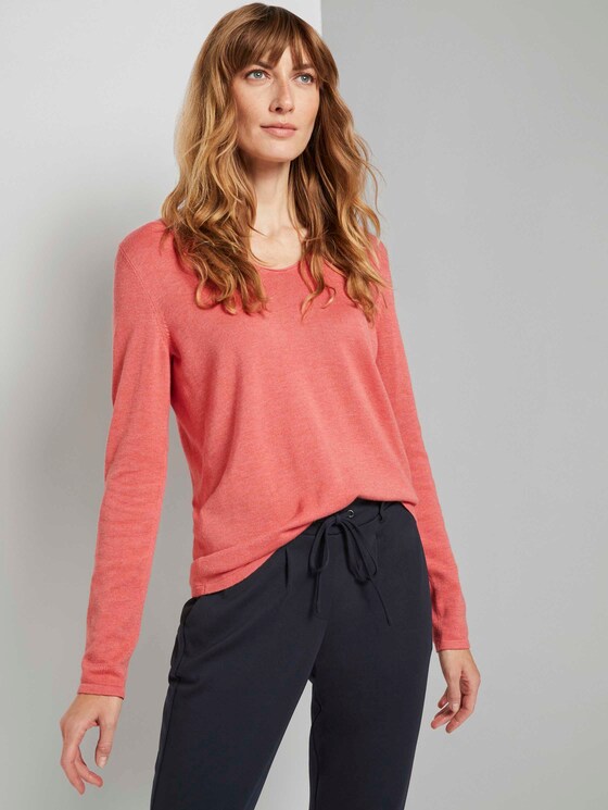 Jumper with V-neckline - Women - strong peach melange Jumper with V-neckline - Women - strong peach melange - 5 - TOM TAILOR
