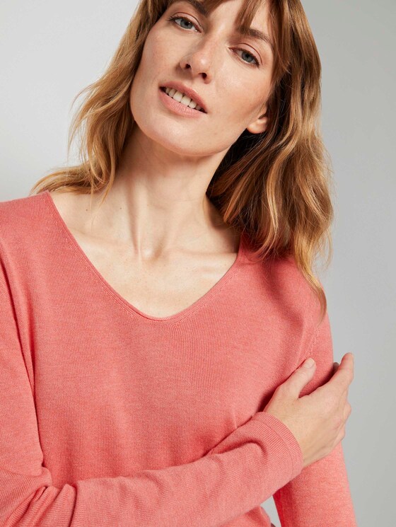 Jumper with V-neckline - Women - strong peach melange Jumper with V-neckline - Women - strong peach melange - 9 - TOM TAILOR
