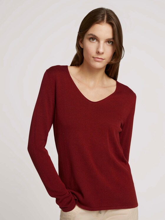 Pullover mit V-Ausschnitt - Frauen - Dark Red Mouline Melange Pullover mit V-Ausschnitt - Frauen - Dark Red Mouline Melange - 1 - TOM TAILOR