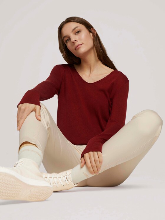 Pullover mit V-Ausschnitt - Frauen - Dark Red Mouline Melange Pullover mit V-Ausschnitt - Frauen - Dark Red Mouline Melange - 5 - TOM TAILOR