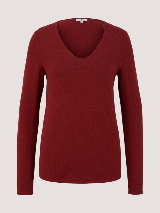 Pullover mit V-Ausschnitt - Frauen - Dark Red Mouline Melange Pullover mit V-Ausschnitt - Frauen - Dark Red Mouline Melange - 7 - TOM TAILOR