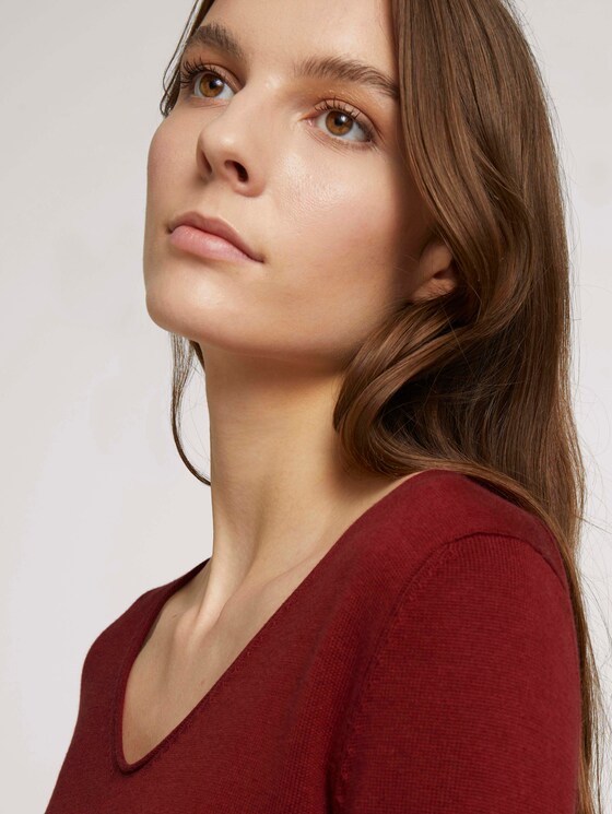 Pullover mit V-Ausschnitt - Frauen - Dark Red Mouline Melange Pullover mit V-Ausschnitt - Frauen - Dark Red Mouline Melange - 9 - TOM TAILOR