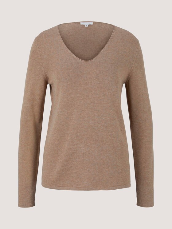 Jumper with V-neckline - Women - french clay beige melange Jumper with V-neckline - Women - french clay beige melange - 7 - TOM TAILOR