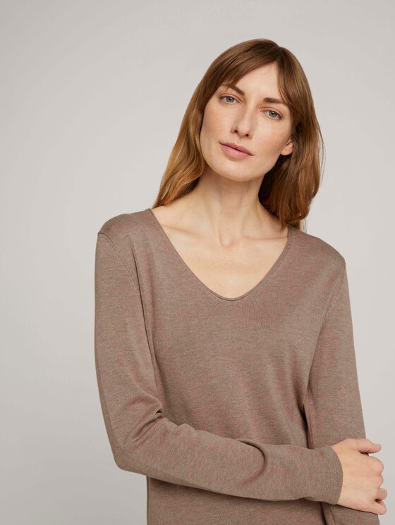 Jumper with V-neckline - Women - french clay beige melange Jumper with V-neckline - Women - french clay beige melange - 9 - TOM TAILOR