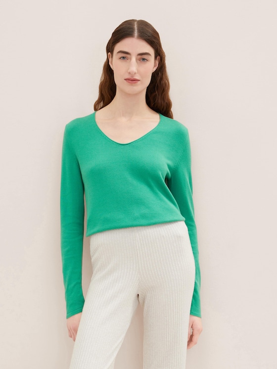 Pull à col en V par Women, vivid leaf green
