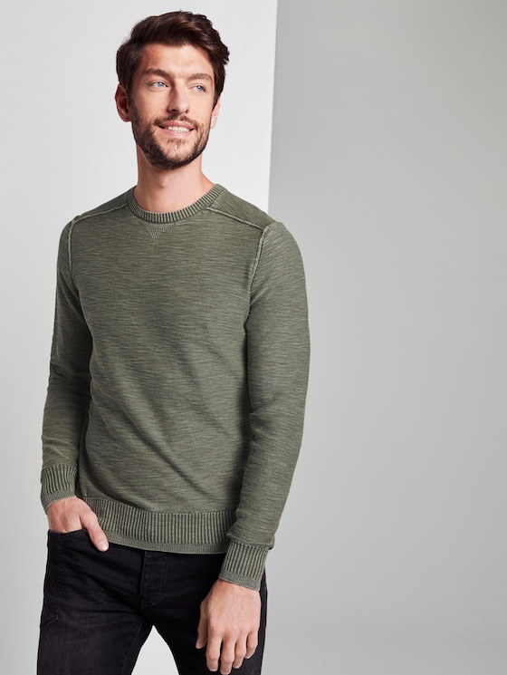 Sweater im washed-look par Men, Mud Olive
