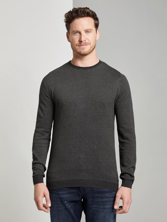 Gestreepte gebreide trui - Mannen - anthra grey fine stripe Gestreepte gebreide trui - Mannen - anthra grey fine stripe - 1 - TOM TAILOR