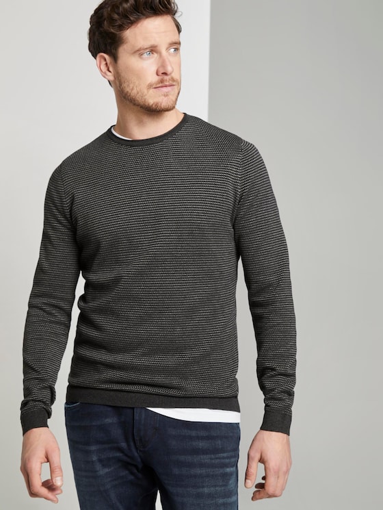 Gestreepte gebreide trui - Mannen - anthra grey fine stripe Gestreepte gebreide trui - Mannen - anthra grey fine stripe - 5 - TOM TAILOR