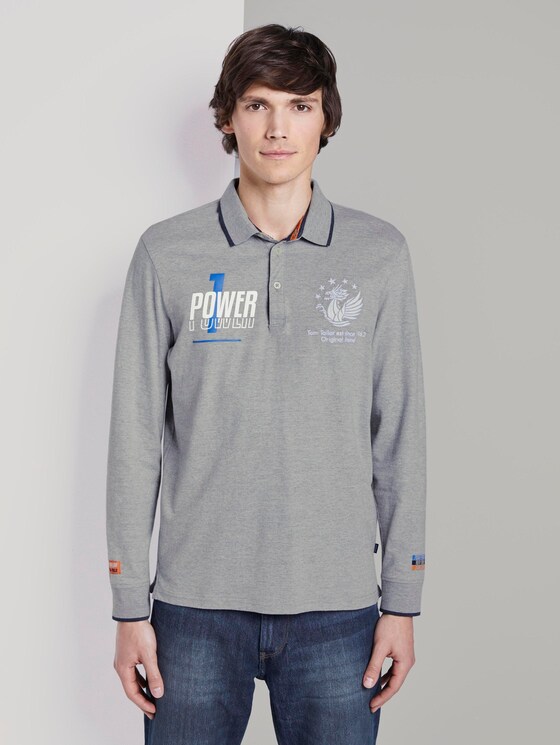 Kylin: Long sleeved polo shirt with print - Men - Middle Grey Melange Kylin: Long sleeved polo shirt with print - Men - Middle Grey Melange - 1 - TOM TAILOR