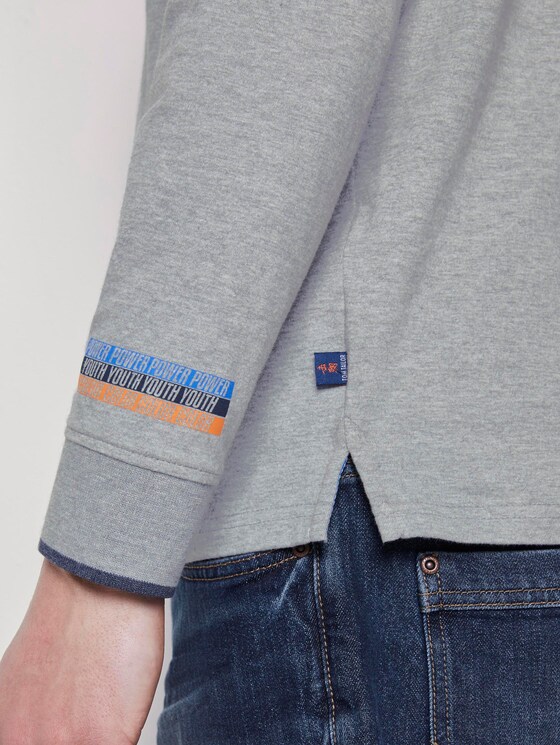 Kylin: Long sleeved polo shirt with print - Men - Middle Grey Melange Kylin: Long sleeved polo shirt with print - Men - Middle Grey Melange - 10 - TOM TAILOR