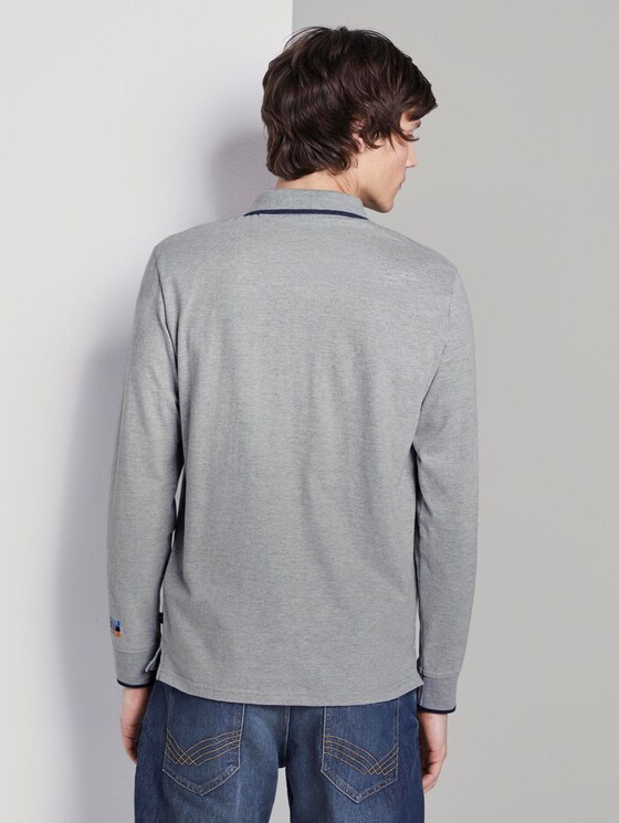 Kylin: Long sleeved polo shirt with print - Men - Middle Grey Melange Kylin: Long sleeved polo shirt with print - Men - Middle Grey Melange - 2 - TOM TAILOR