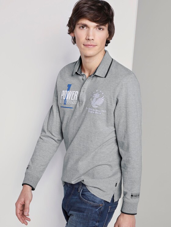 Kylin: Long sleeved polo shirt with print - Men - Middle Grey Melange Kylin: Long sleeved polo shirt with print - Men - Middle Grey Melange - 5 - TOM TAILOR