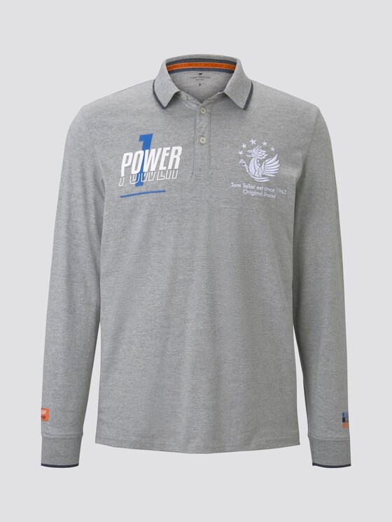 Kylin: Long sleeved polo shirt with print - Men - Middle Grey Melange Kylin: Long sleeved polo shirt with print - Men - Middle Grey Melange - 7 - TOM TAILOR