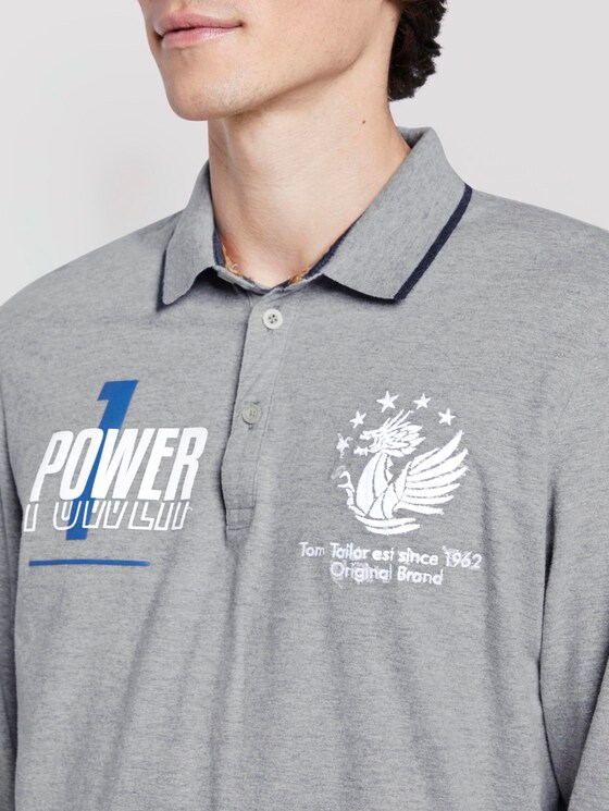 Kylin: Long sleeved polo shirt with print - Men - Middle Grey Melange Kylin: Long sleeved polo shirt with print - Men - Middle Grey Melange - 9 - TOM TAILOR