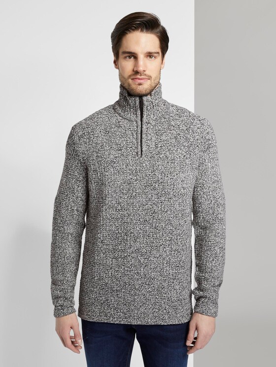 Trui met Troyer-kraag - Mannen - black light grey white mouline Trui met Troyer-kraag - Mannen - black light grey white mouline - 1 - TOM TAILOR