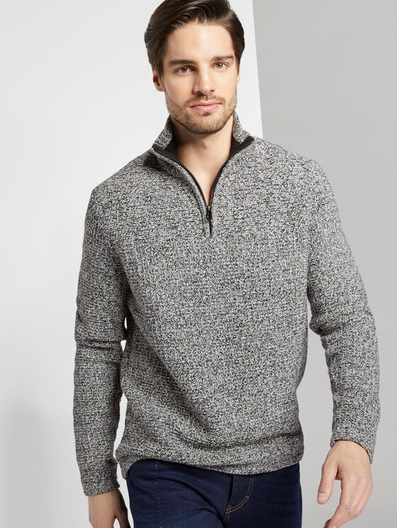 Trui met Troyer-kraag - Mannen - black light grey white mouline Trui met Troyer-kraag - Mannen - black light grey white mouline - 5 - TOM TAILOR