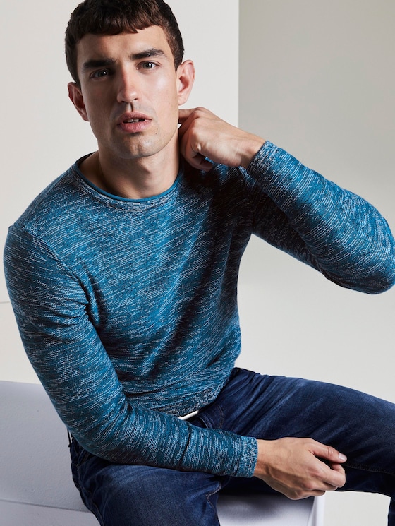 Trui in melange look - Mannen - teal black multi structure Trui in melange look - Mannen - teal black multi structure - 5 - TOM TAILOR