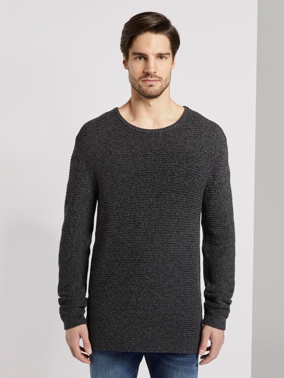 Trui met gebreid patroon - Mannen - black anthra grey mouline Trui met gebreid patroon - Mannen - black anthra grey mouline - 1 - TOM TAILOR