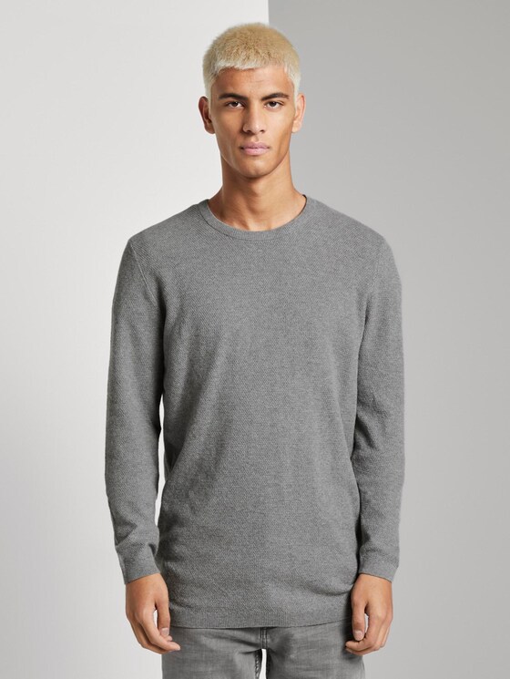 Gebreide trui met een fijne structuur - Mannen - Heather Grey Melange Gebreide trui met een fijne structuur - Mannen - Heather Grey Melange - 1 - TOM TAILOR Denim