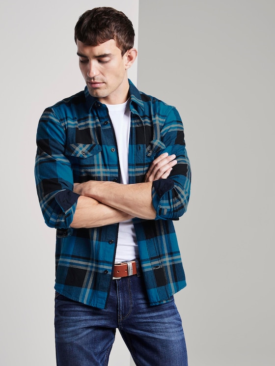 Flannel shirt - Men - blue black big check Flannel shirt - Men - blue black big check - 5 - TOM TAILOR