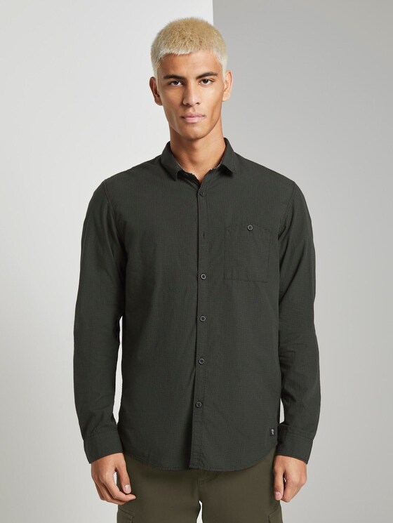 Klein geruit hemd - Mannen - khaki black mini vichy Klein geruit hemd - Mannen - khaki black mini vichy - 1 - TOM TAILOR Denim