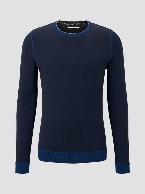 strukturierter Strickpullover - Männer - dark grey blue birdseye strukturierter Strickpullover - Männer - dark grey blue birdseye - 7 - TOM TAILOR