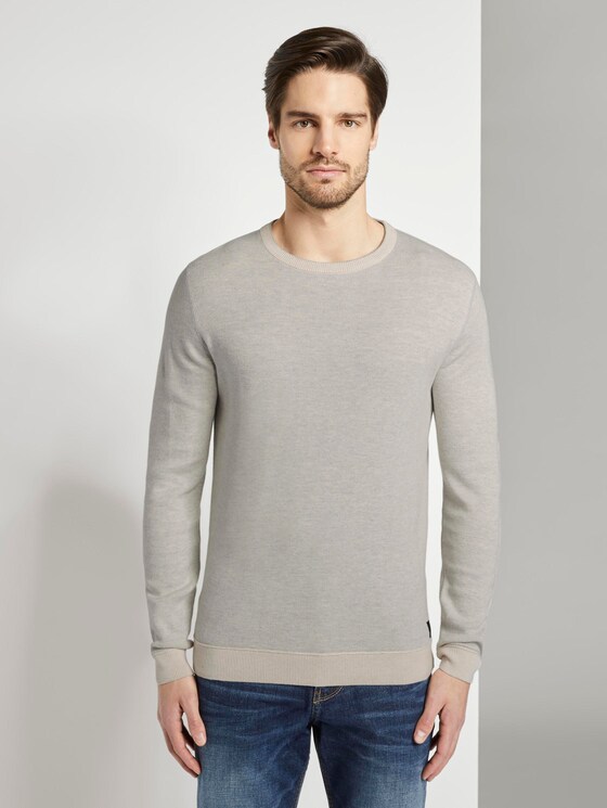 strukturierter Strickpullover - Männer - offwhite grey birdseye strukturierter Strickpullover - Männer - offwhite grey birdseye - 1 - TOM TAILOR