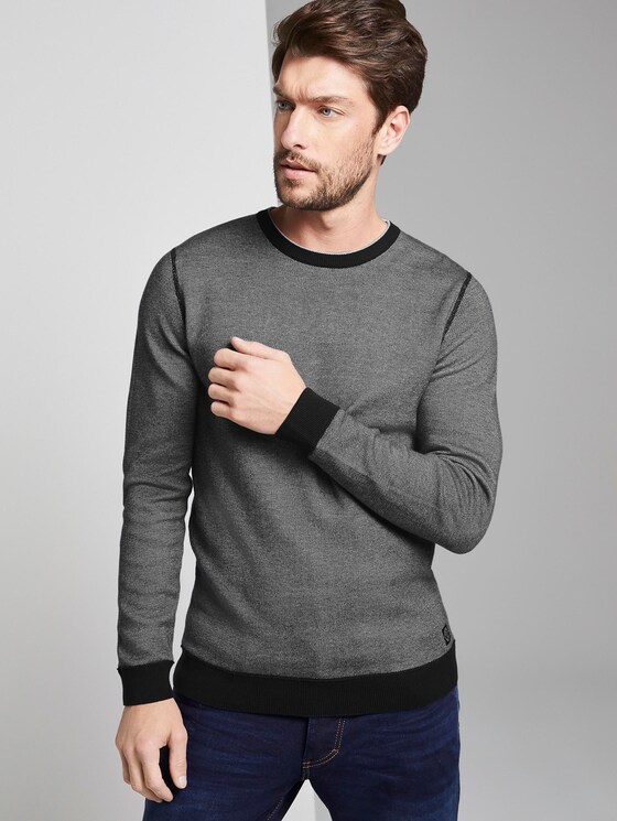 strukturierter Strickpullover - Männer - navy offwhite birdseye strukturierter Strickpullover - Männer - navy offwhite birdseye - 5 - TOM TAILOR