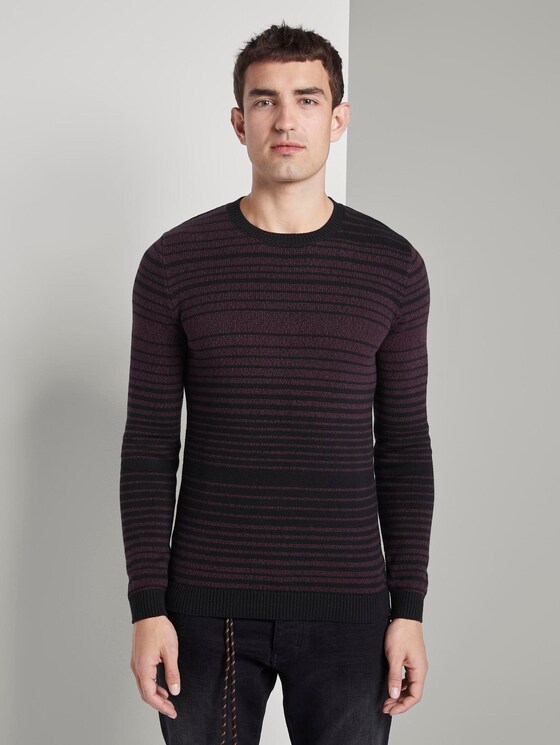 striped knitted pullover - Men - burgundy mouline colourflow striped knitted pullover - Men - burgundy mouline colourflow - 1 - TOM TAILOR