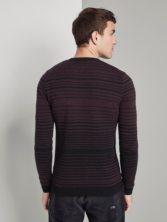 striped knitted pullover - Men - burgundy mouline colourflow striped knitted pullover - Men - burgundy mouline colourflow - 2 - TOM TAILOR