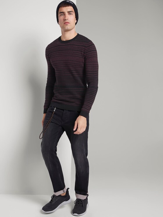 striped knitted pullover - Men - burgundy mouline colourflow striped knitted pullover - Men - burgundy mouline colourflow - 3 - TOM TAILOR