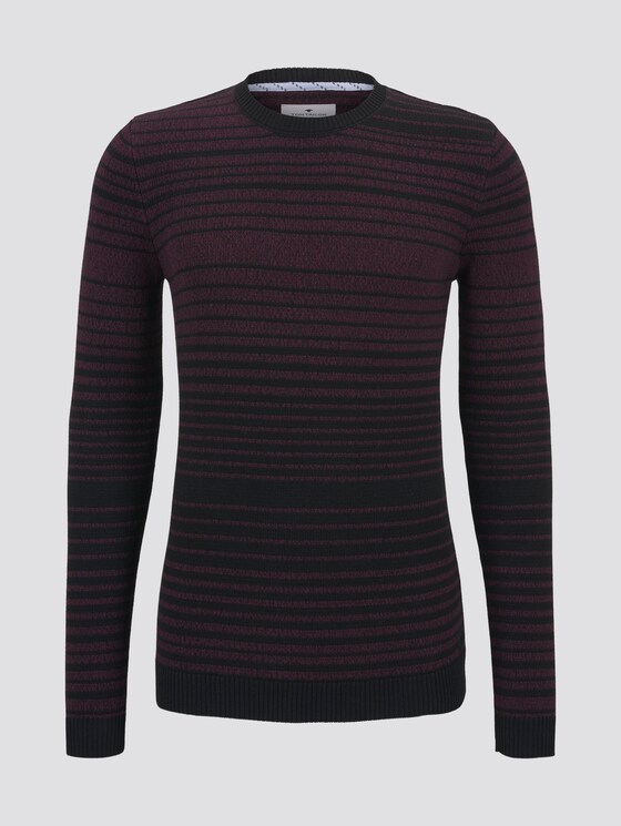 striped knitted pullover - Men - burgundy mouline colourflow striped knitted pullover - Men - burgundy mouline colourflow - 7 - TOM TAILOR