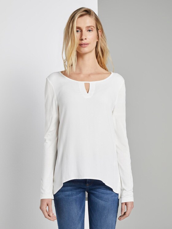 Long-sleeved shirt with V-opening - Women - Whisper White Long-sleeved shirt with V-opening - Women - Whisper White - 1 - TOM TAILOR