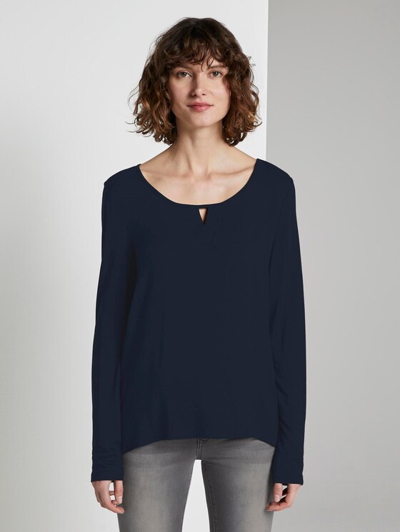 Long-sleeved shirt with V-opening - Women - Sky Captain Blue Long-sleeved shirt with V-opening - Women - Sky Captain Blue - 1 - TOM TAILOR