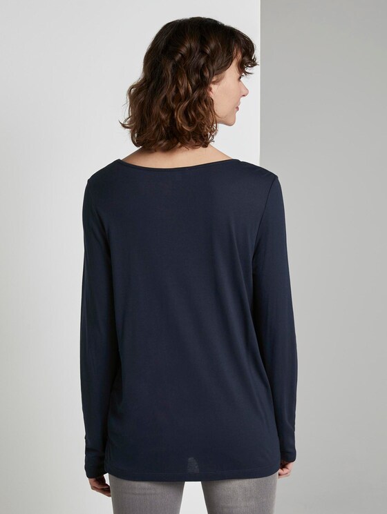 Long-sleeved shirt with V-opening - Women - Sky Captain Blue Long-sleeved shirt with V-opening - Women - Sky Captain Blue - 2 - TOM TAILOR