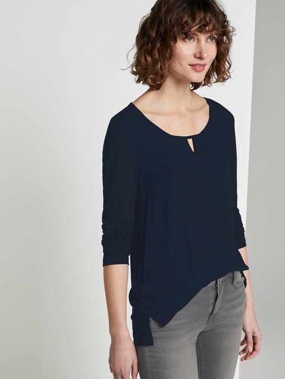 Long-sleeved shirt with V-opening - Women - Sky Captain Blue Long-sleeved shirt with V-opening - Women - Sky Captain Blue - 5 - TOM TAILOR