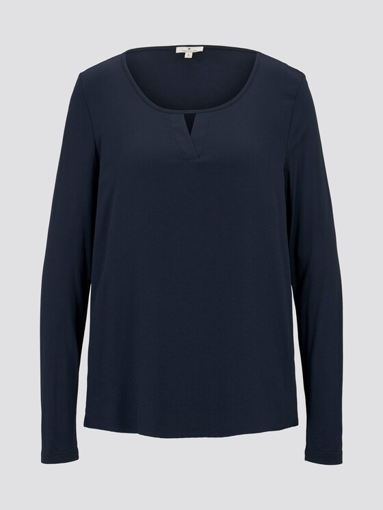 Long-sleeved shirt with V-opening - Women - Sky Captain Blue Long-sleeved shirt with V-opening - Women - Sky Captain Blue - 7 - TOM TAILOR