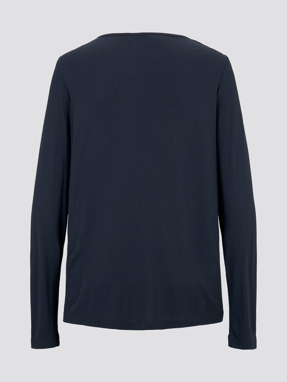 Long-sleeved shirt with V-opening - Women - Sky Captain Blue Long-sleeved shirt with V-opening - Women - Sky Captain Blue - 8 - TOM TAILOR