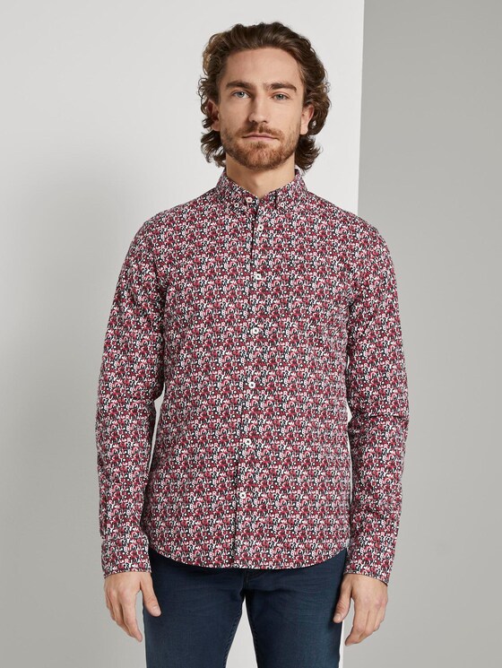 gemustertes Hemd - Männer - white red blue wording design gemustertes Hemd - Männer - white red blue wording design - 1 - TOM TAILOR