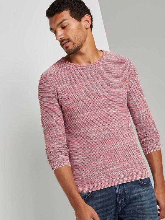 Fine striped sweater - Men - red blue mouline Fine striped sweater - Men - red blue mouline - 5 - TOM TAILOR