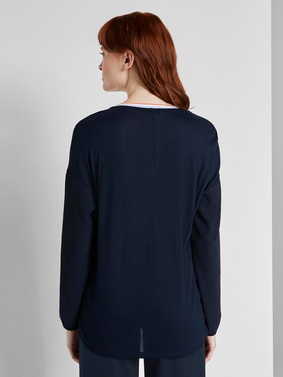 Langarmshirt im Materialmix - Frauen - Sky Captain Blue Langarmshirt im Materialmix - Frauen - Sky Captain Blue - 2 - TOM TAILOR