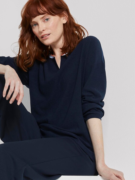 Langarmshirt im Materialmix - Frauen - Sky Captain Blue Langarmshirt im Materialmix - Frauen - Sky Captain Blue - 5 - TOM TAILOR