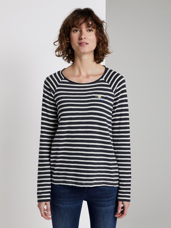 Gestreept shirt met lange mouwen uit jersey - Vrouwen - navy stripe Gestreept shirt met lange mouwen uit jersey - Vrouwen - navy stripe - 1 - TOM TAILOR