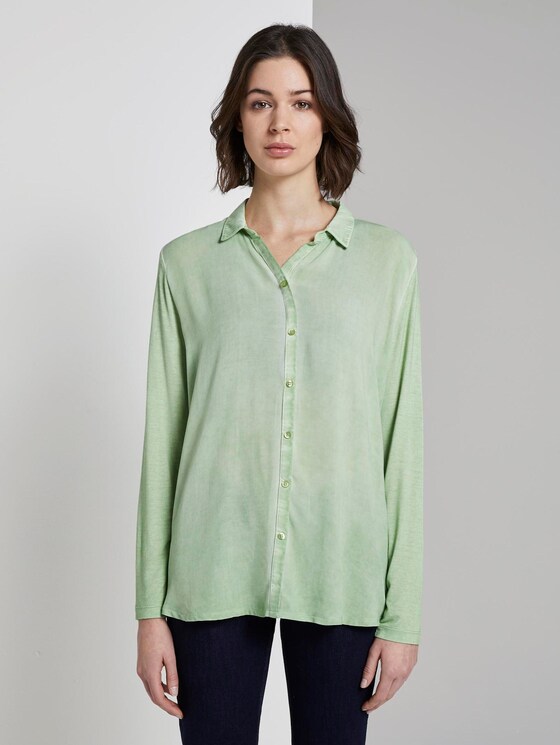 Blouse top with a decorative button tab - Women - sundried turf green Blouse top with a decorative button tab - Women - sundried turf green - 1 - TOM TAILOR