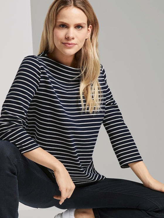 Gestreepte Ottomaanse Sweater - Vrouwen - navy horizontal stripe - 5 - TOM TAILOR